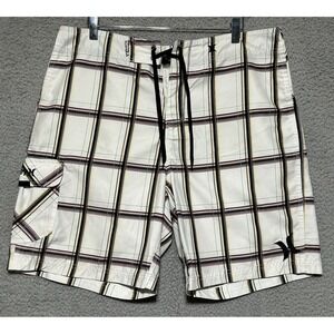 Hurley Board Shorts Mens 36 Plaid Swimming Trunks Cargo Pocket Surf Beach Boat